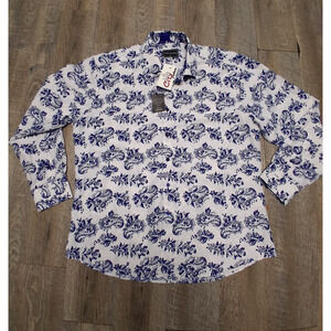 Joseph & David Button Up Shirt Mens Blue Multicolor Retro Polyester, Size 2XL